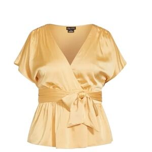 City Chic Women's Satin Wrap Top - soft gold